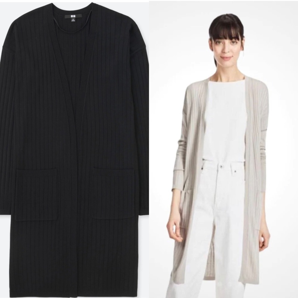 NWT Uniqlo Black Ribbed Long Cardigan